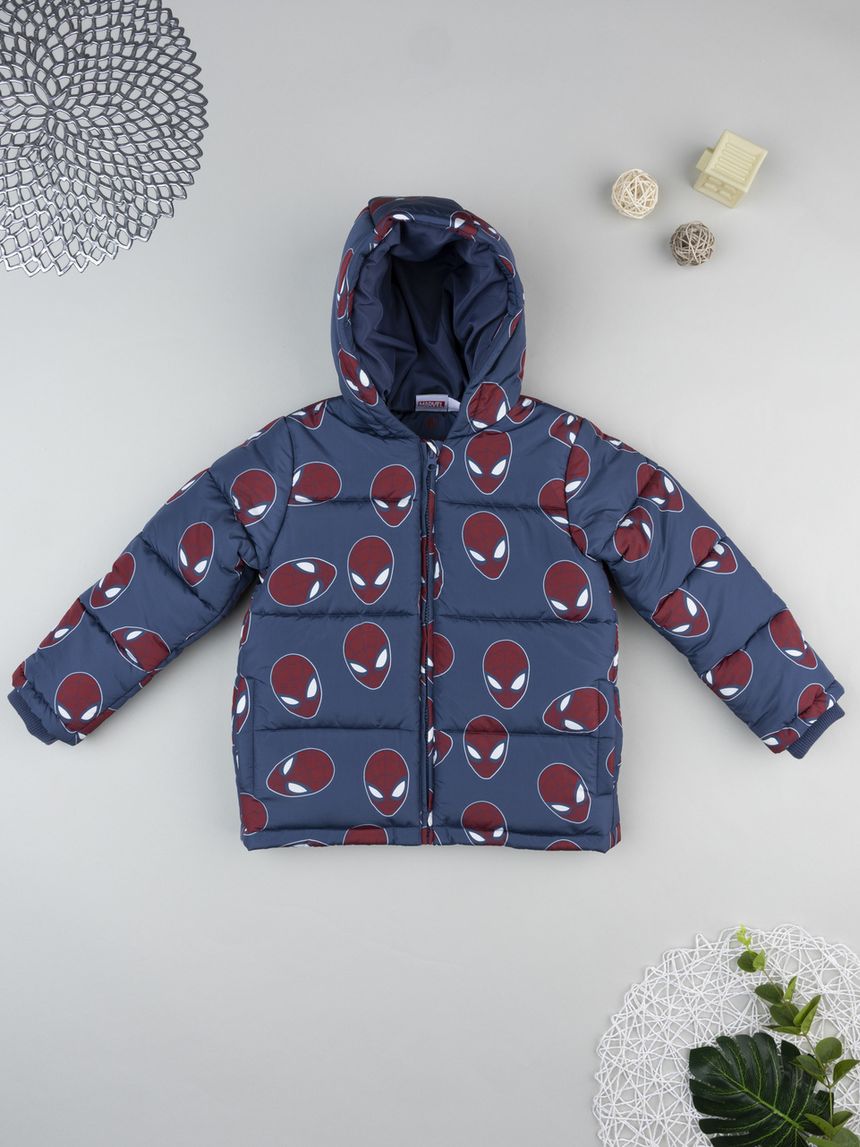 Piumino blu bambino spiderman allover
