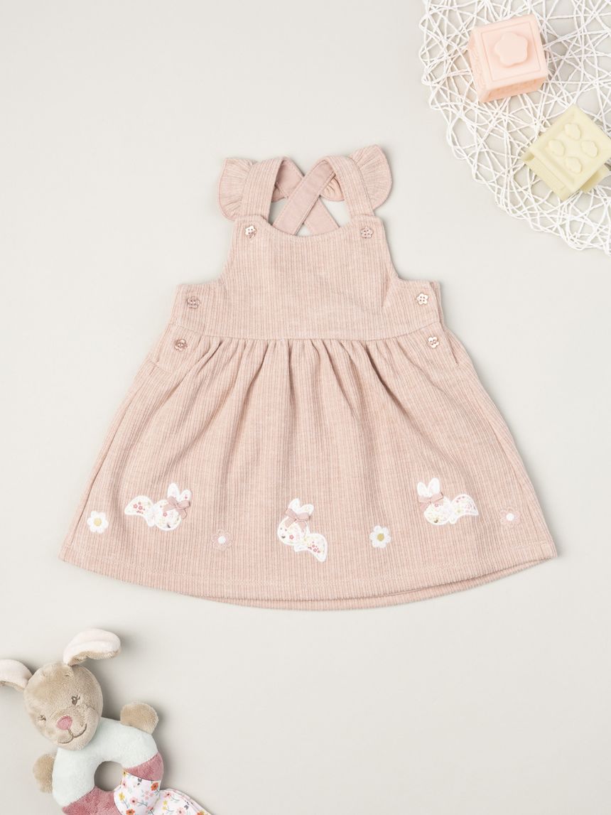 Vestito salopette bimba rosa coniglietti