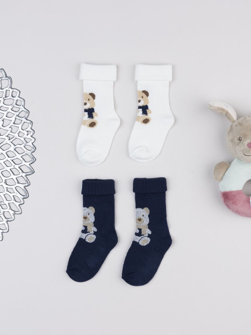 Pack 2 calze bimbo bianco/blu orsetti