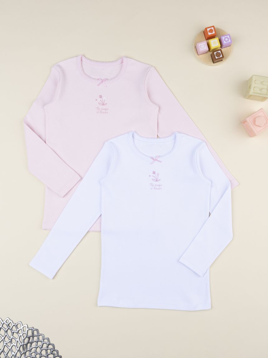 Pack 2 t-shirt intime bambina bianco/rosa