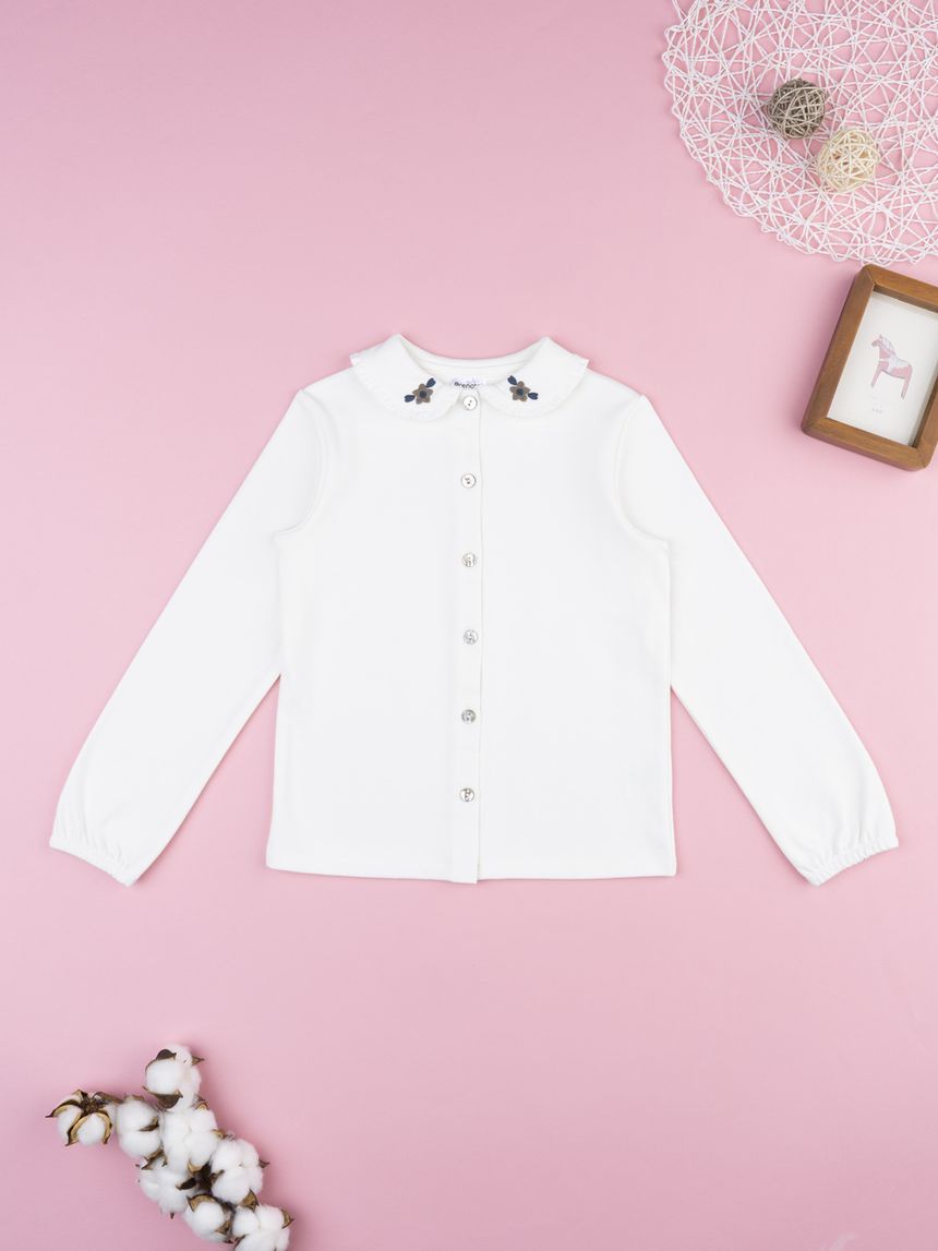 Camicia bambina bianca ricami fiori