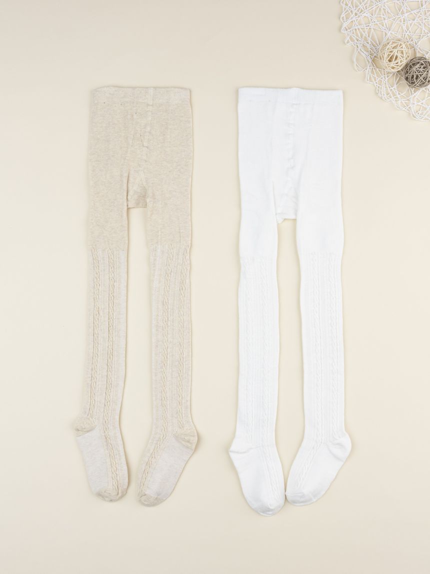 Pack 2 collant bambina beige/bianco