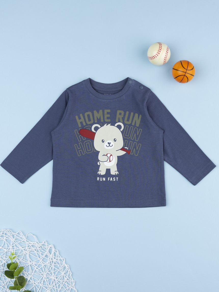 T-shirt bimbo blu stampa "run fast"