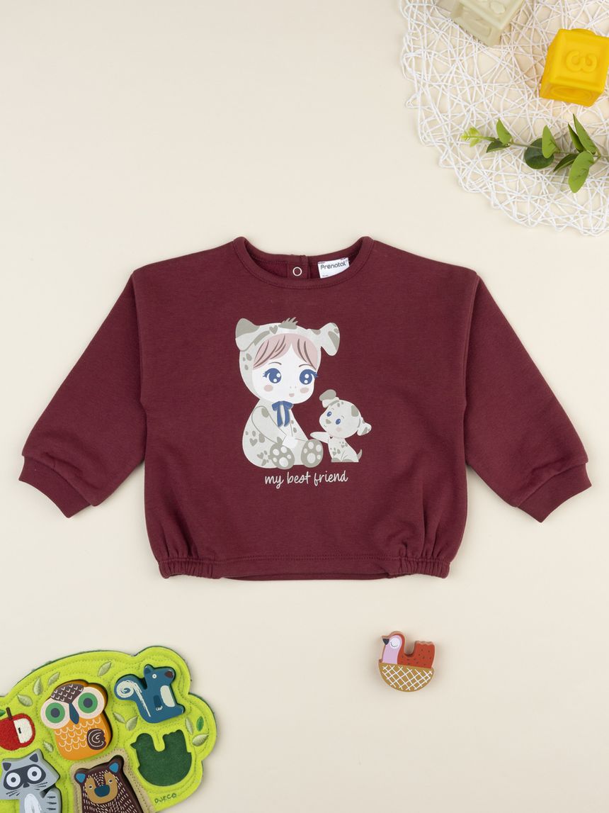 Felpa bimba bordeaux stampa "best friends"