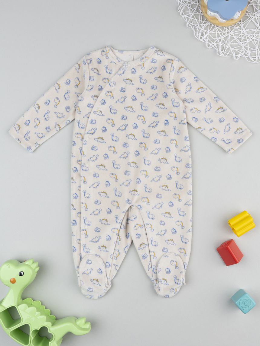 Tutina neonato beige dinosauri allover