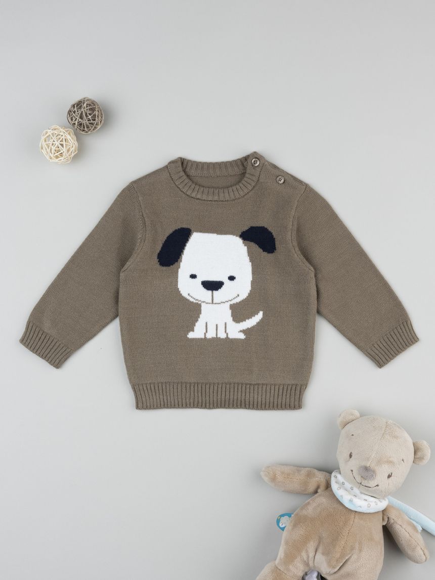 Maglia tricot bimbo marrone cagnolino
