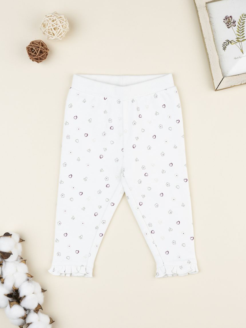 Pantalone neonata bianco cuori allover