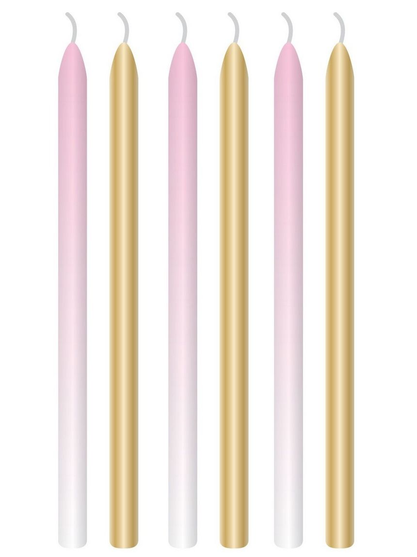 Candela ombre 12 cm - 6 pezzi - rosa e oro