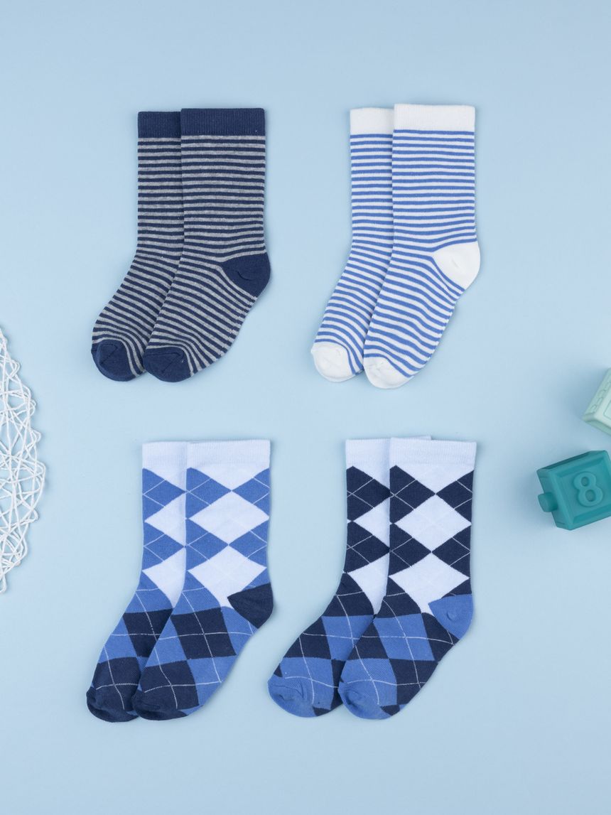 Pack 4 calze bambino blu fantasia