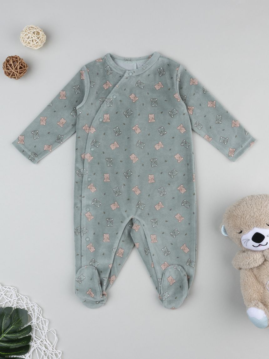 Tutina neonato verde orsetti allover