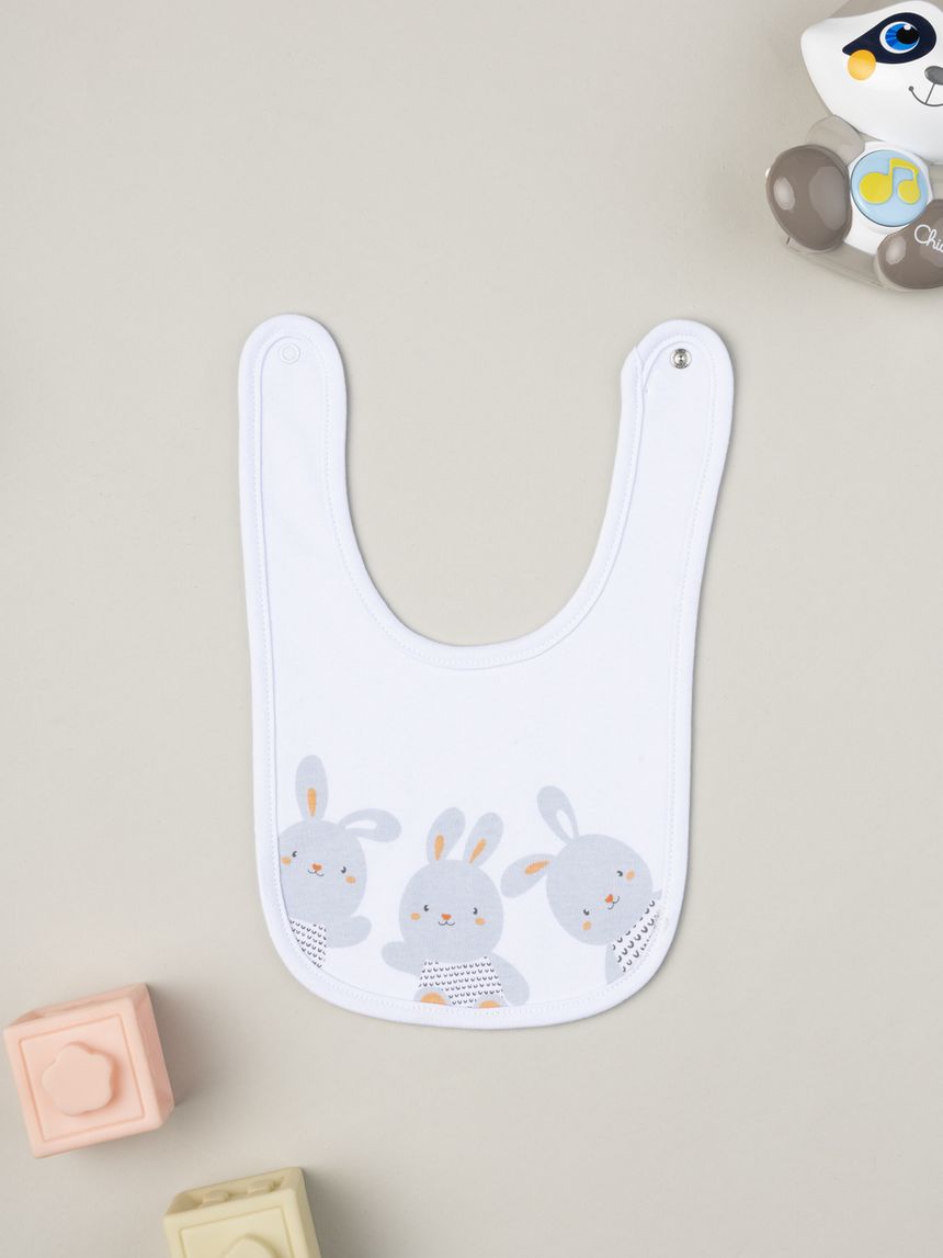 Bavaglino unisex bianco coniglietti
