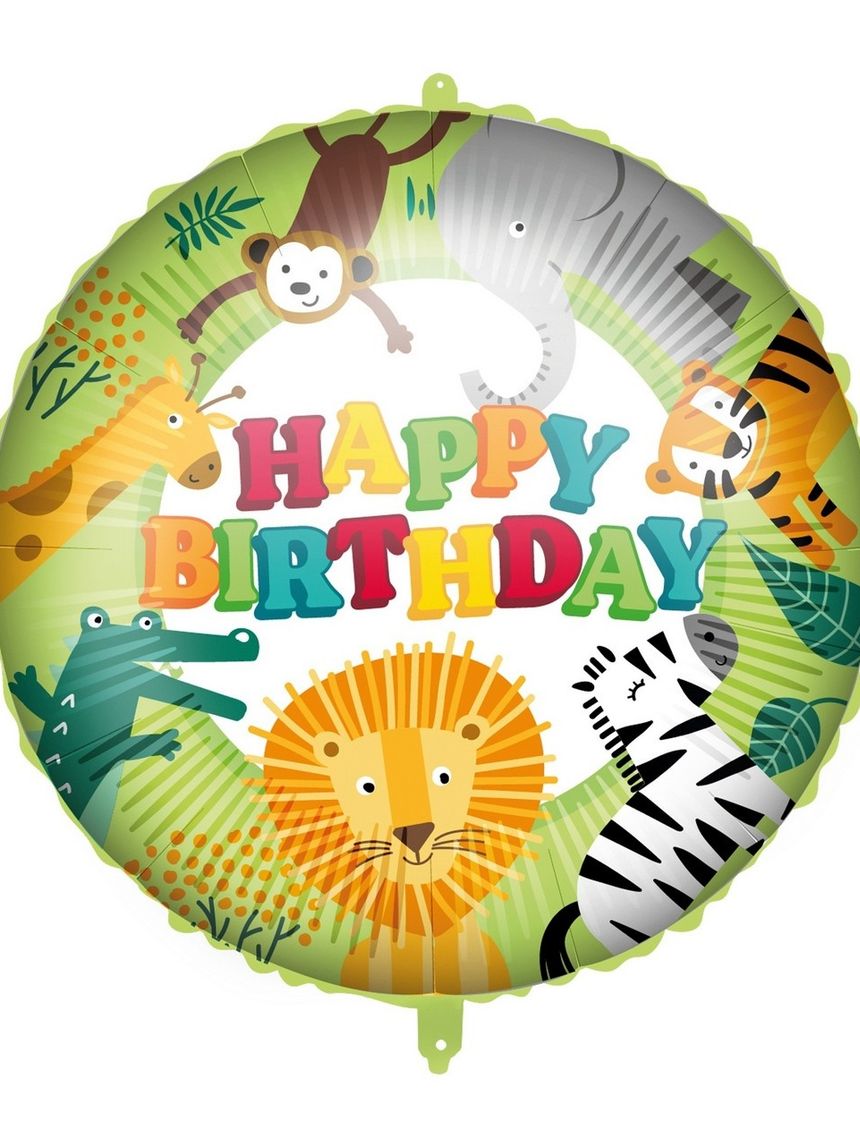Palloncino foil 45 cm - happy birthday jungle con peso