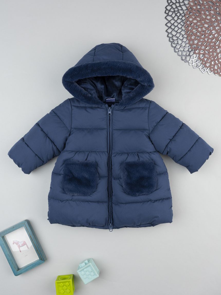 Cappotto bimba blu con fake fur