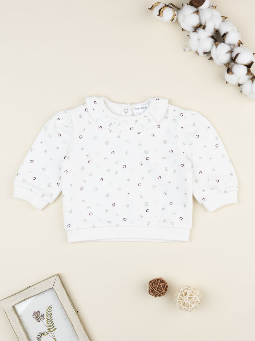 Maglia bimba bianca cuori e rouche