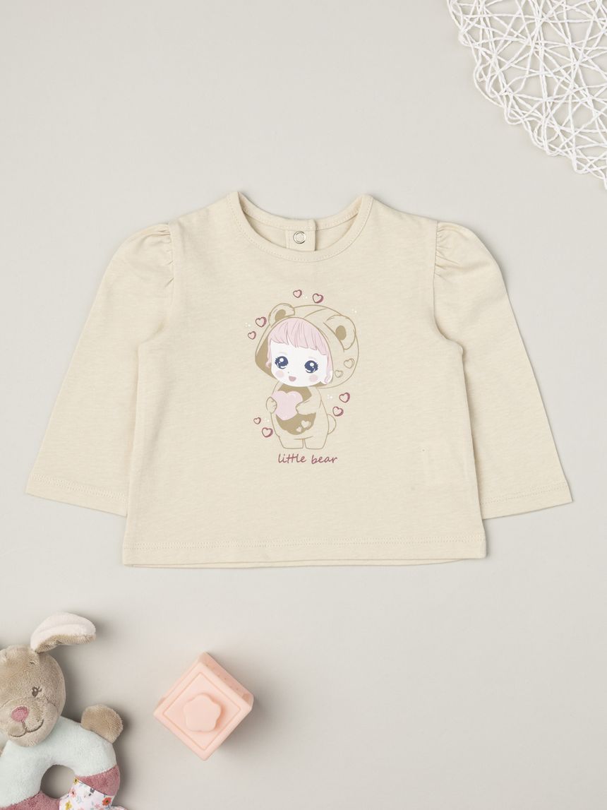 T-shirt bimba beige stampata
