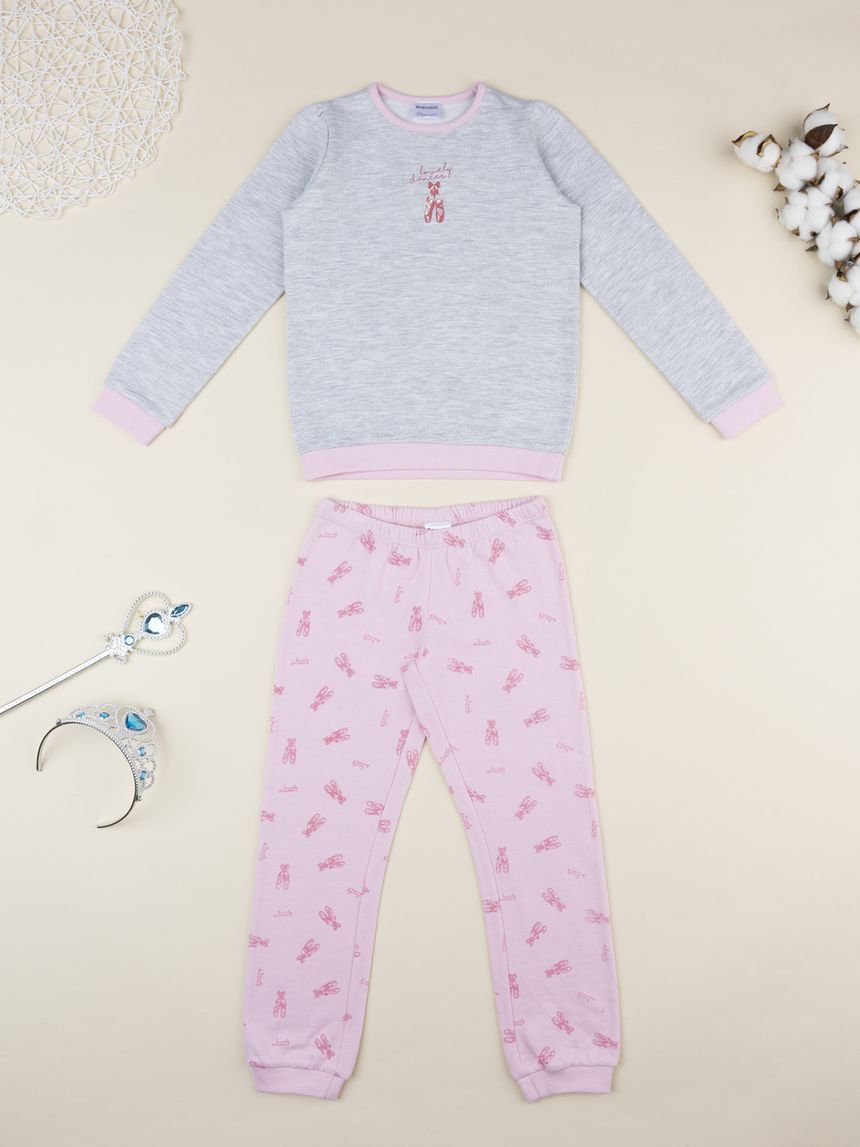 Pigiama bimba ballerina grigio/rosa