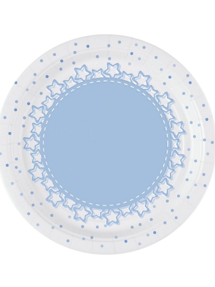 Piatto carta 18 cm - 8 pezzi - baby stelle azzurro