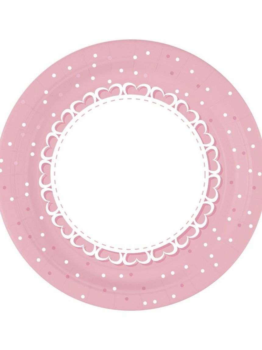 Piatto carta 23 cm - 8 pezzi - baby cuori rosa