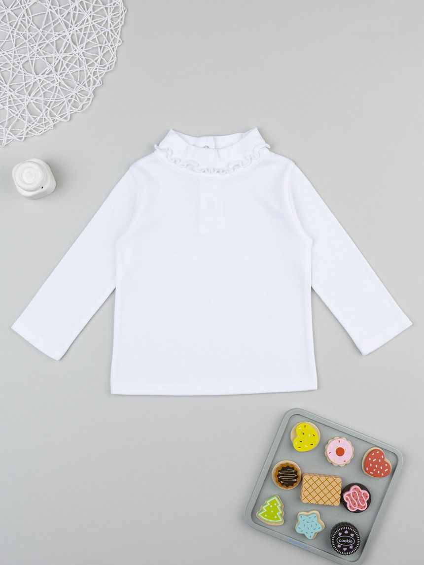 Lupetto bimba bianco collo frill