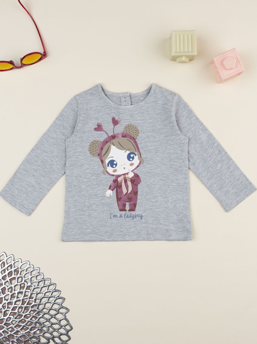 T-shirt bimba grigia stampata