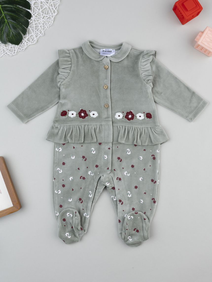 Tutina bimba verde fiori e frill