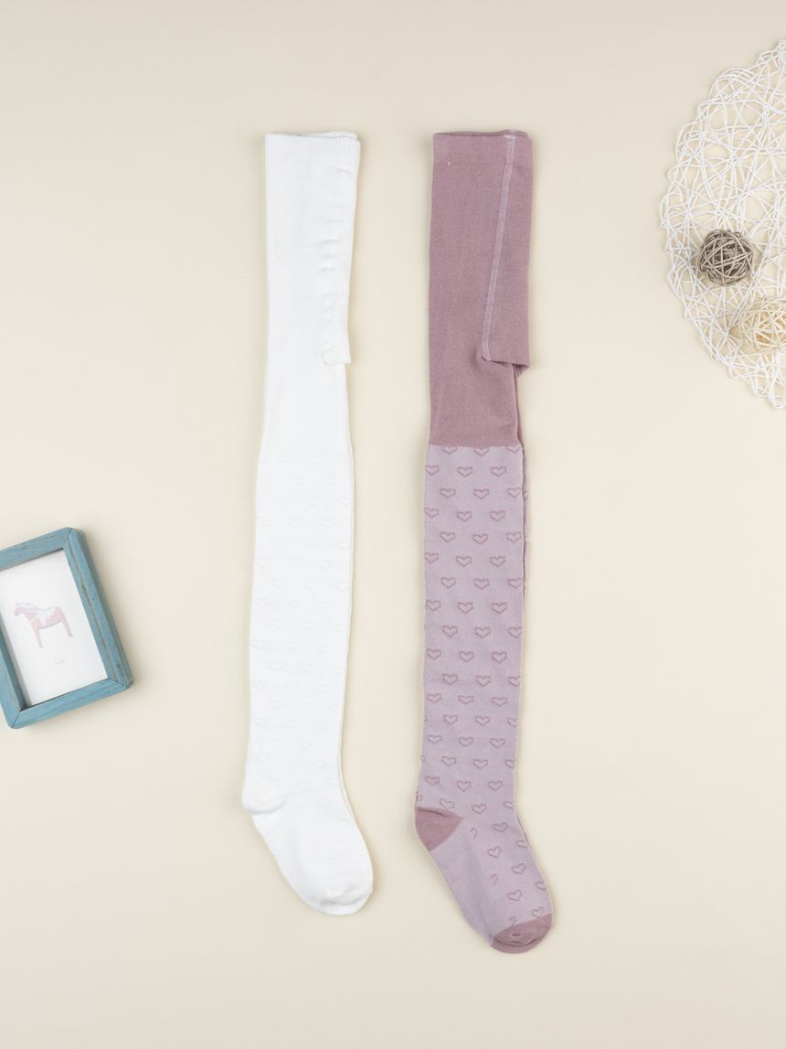 Pack 2 collant bambina bianco/rosa