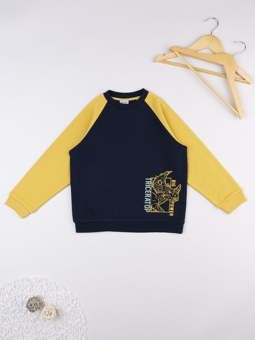Felpa bimbo blu/gialla "triceratopo"