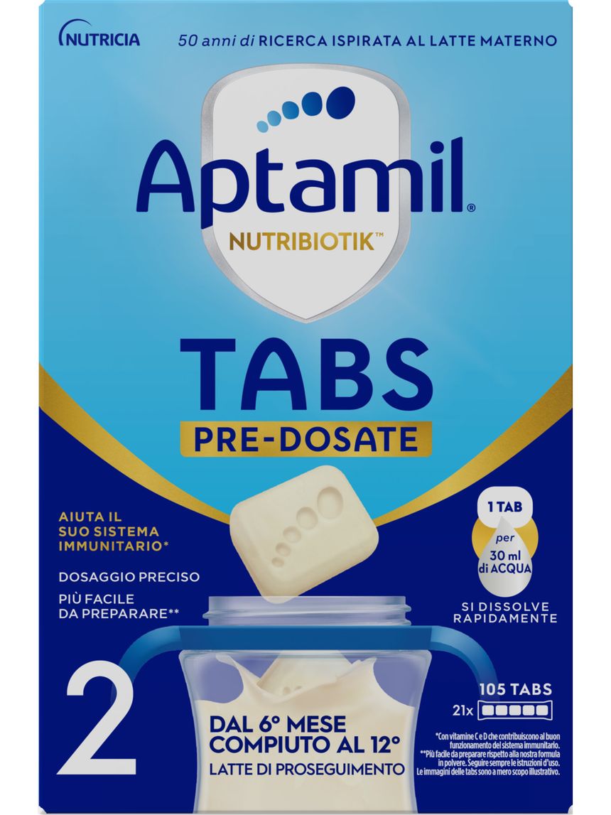 Nutribiotik tabs 2 pre-dosate  - latte di proseguimento in tabs 6-12 mesi - 21 bustine (105 tabs) - aptamil