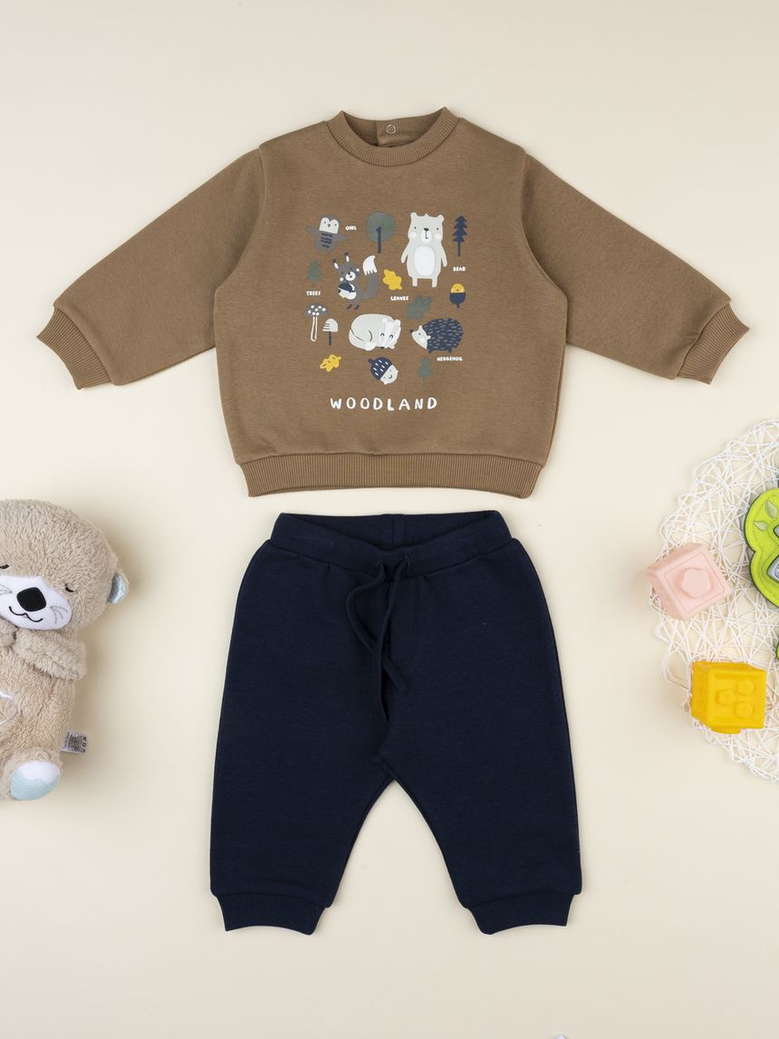 Completo jogging bimbo marrone/blu