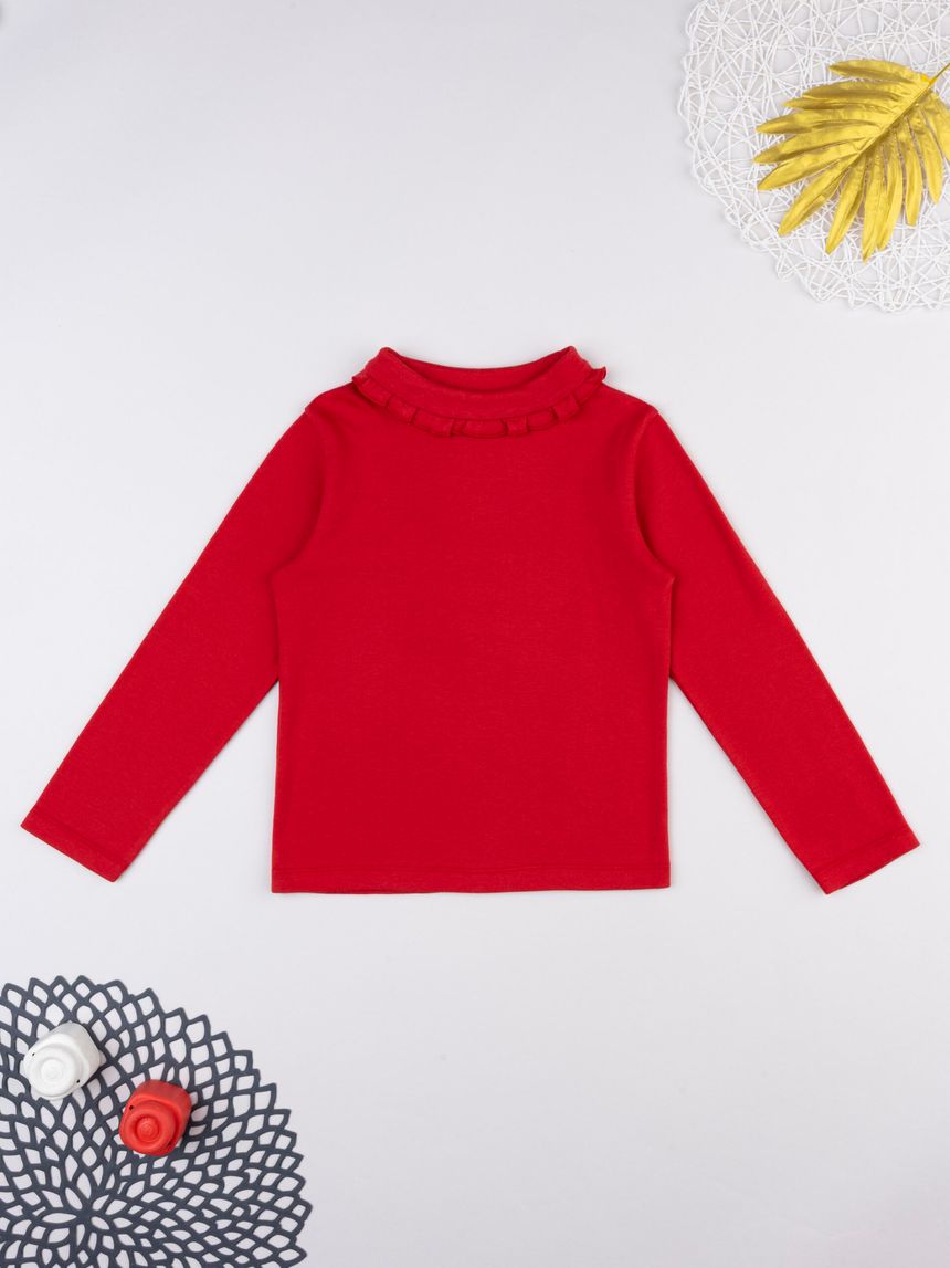 T-shirt bimba rossa con colletto