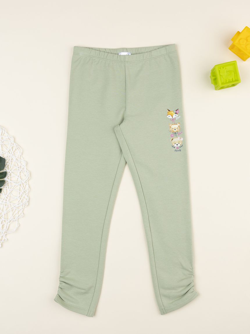 Legging bimba verde stampa animali
