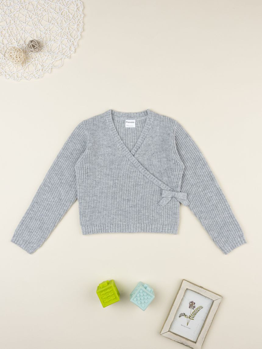 Cardigan bambina grigio con fiocco