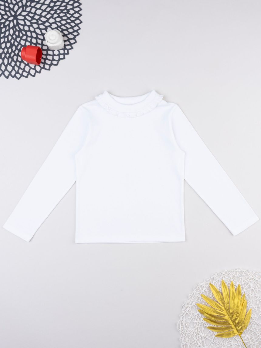 T-shirt bimba bianca con colletto