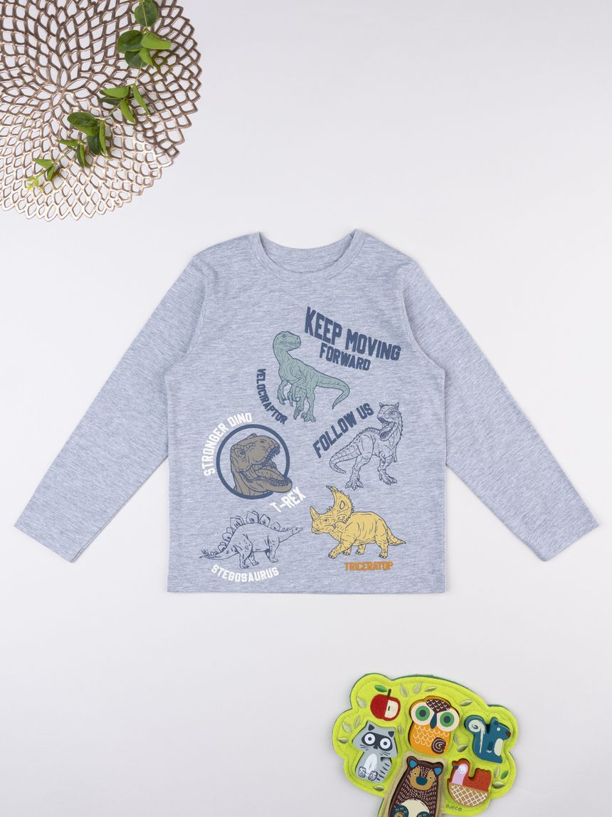 T-shirt bambino grigia stampa dino