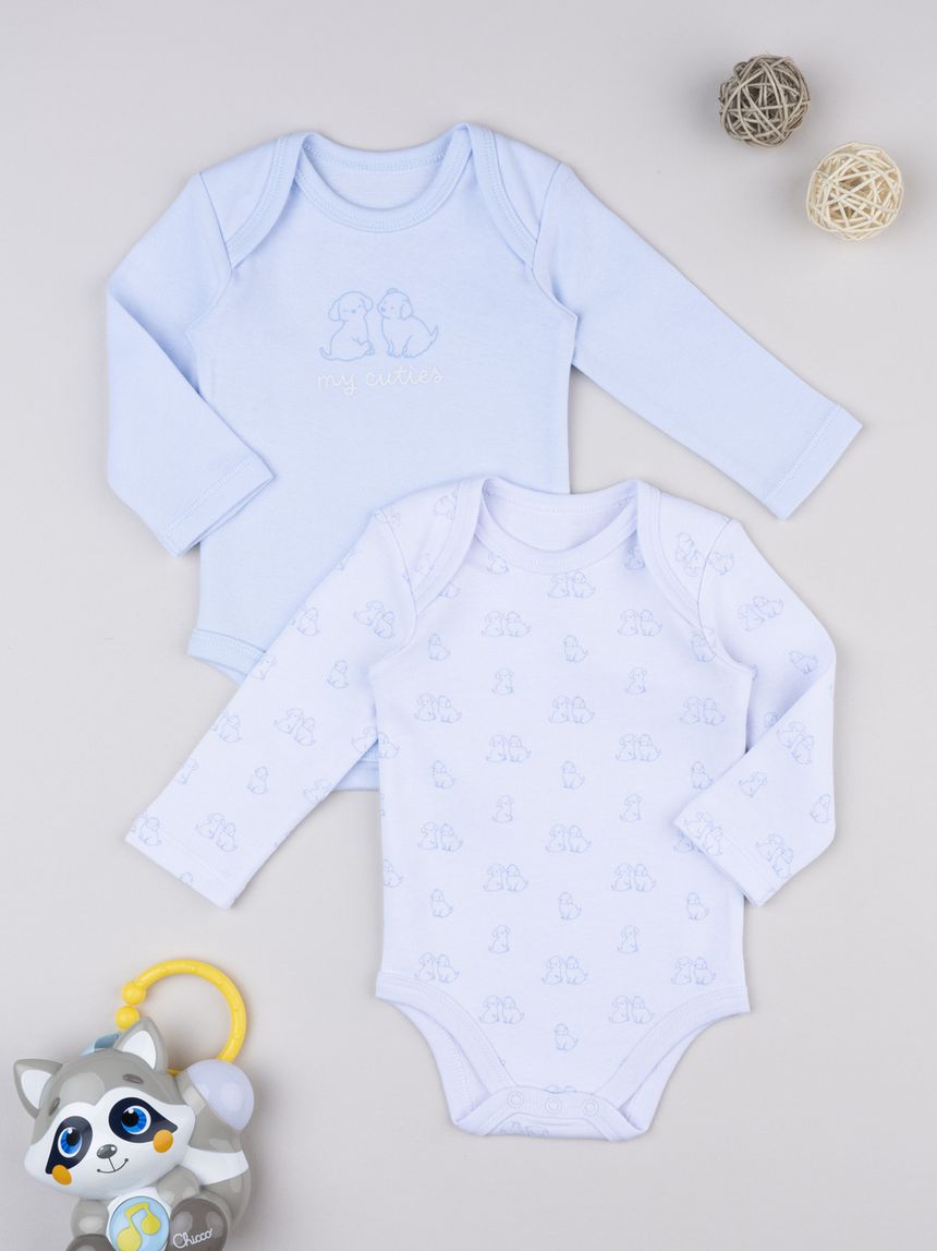 Pack 2 body manica lunga bianco/azzurro - corredino