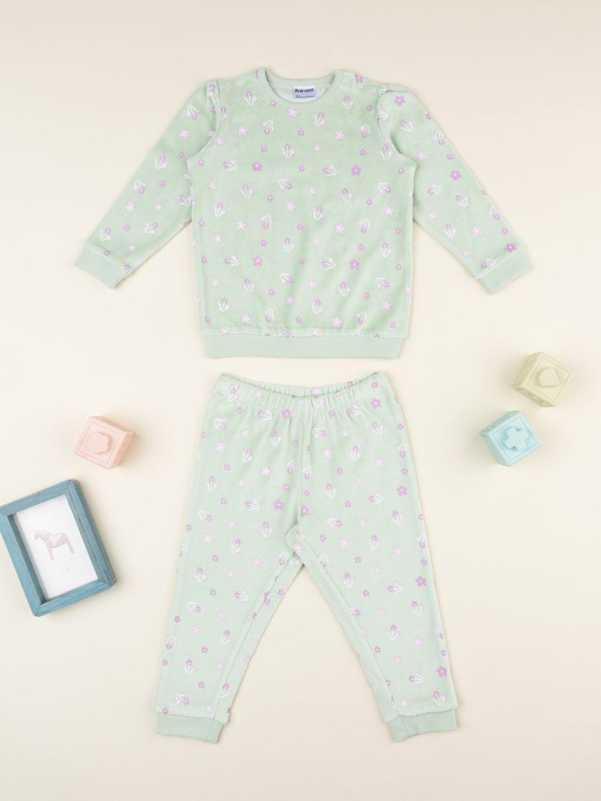 Pigiama bimba verde fiorellini