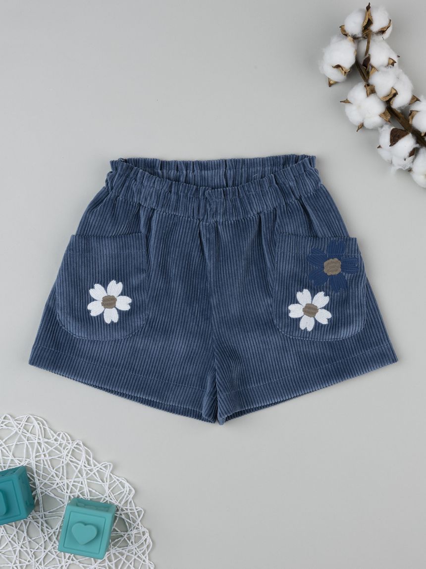 Shorts bimba blu con fiori