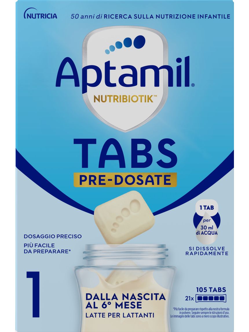Nutribiotik tabs 1 pre-dosate - latte per lattanti in tabs 0-6 mesi - 21 bustine (105 tabs) - aptamil