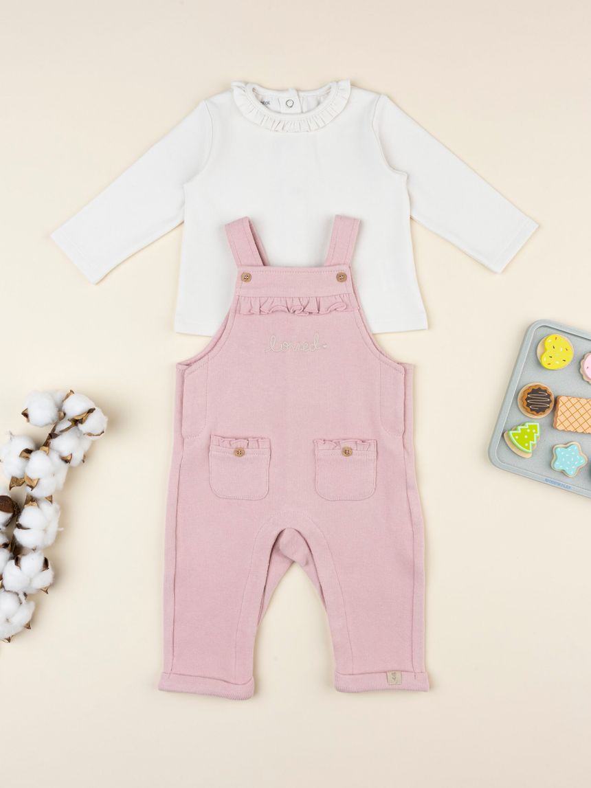 Completo bimba salopette rosa