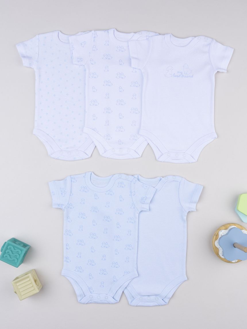 Pack 5 body girocollo bianco/azzurro