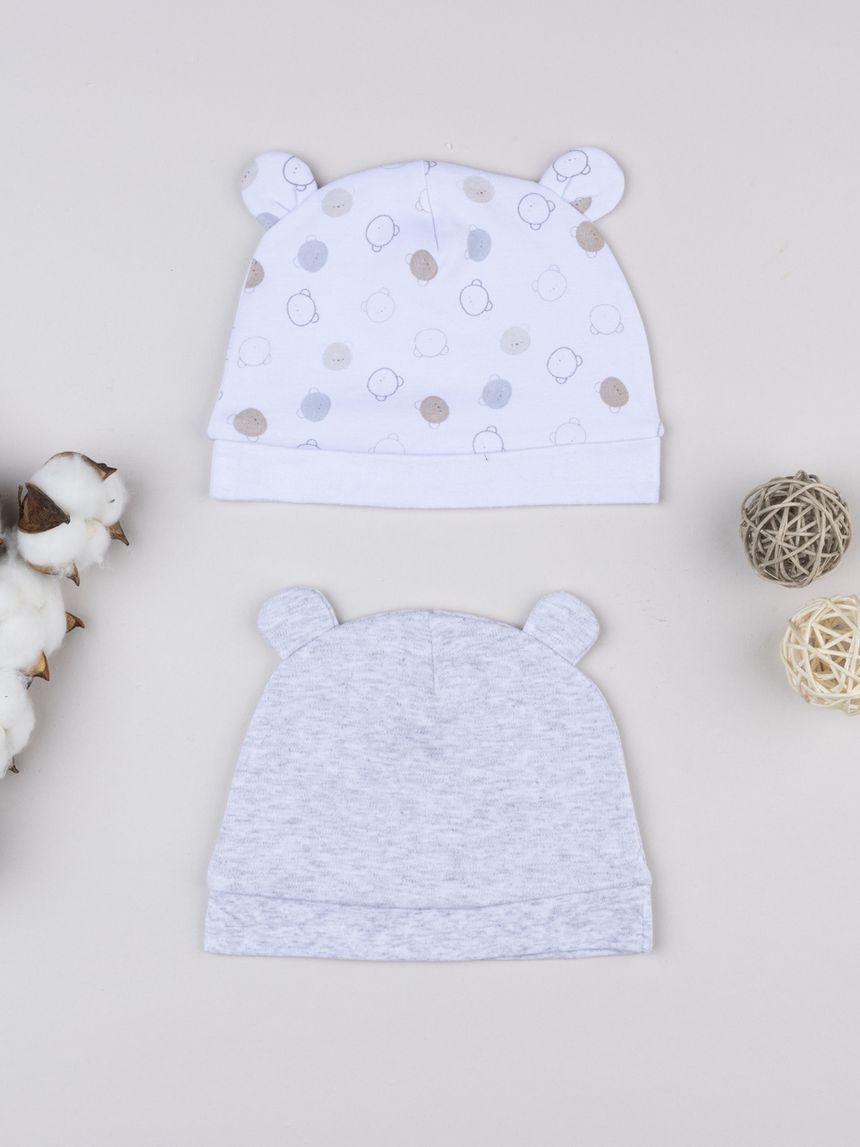 Pack 2 berretti neonato panna/grigio - corredino