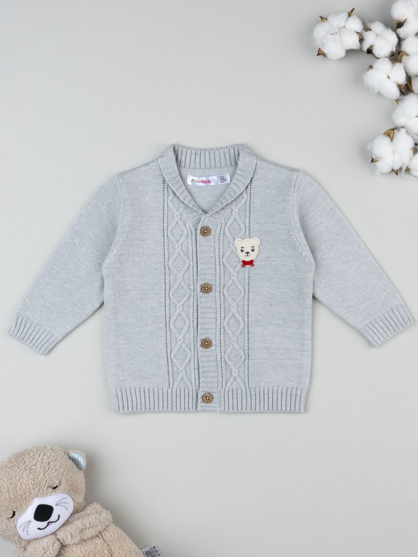 Cardigan bimbo grigio con patch