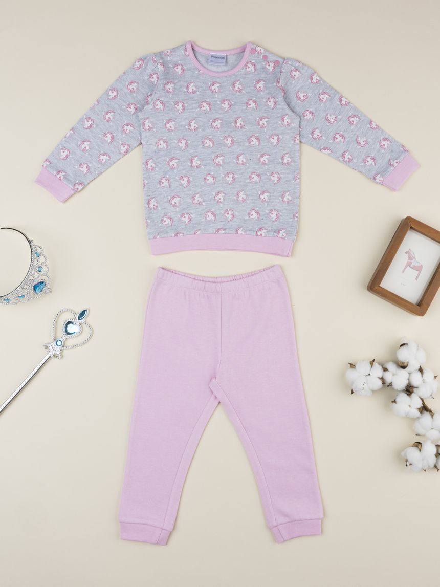 Pigiama bimba rosa/grigio unicorni