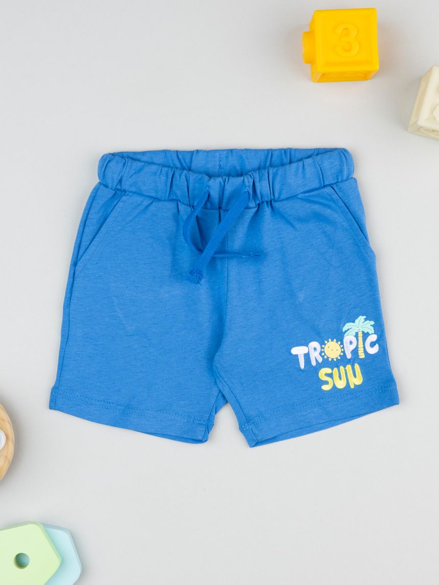Shorts blu bimbo con stampa