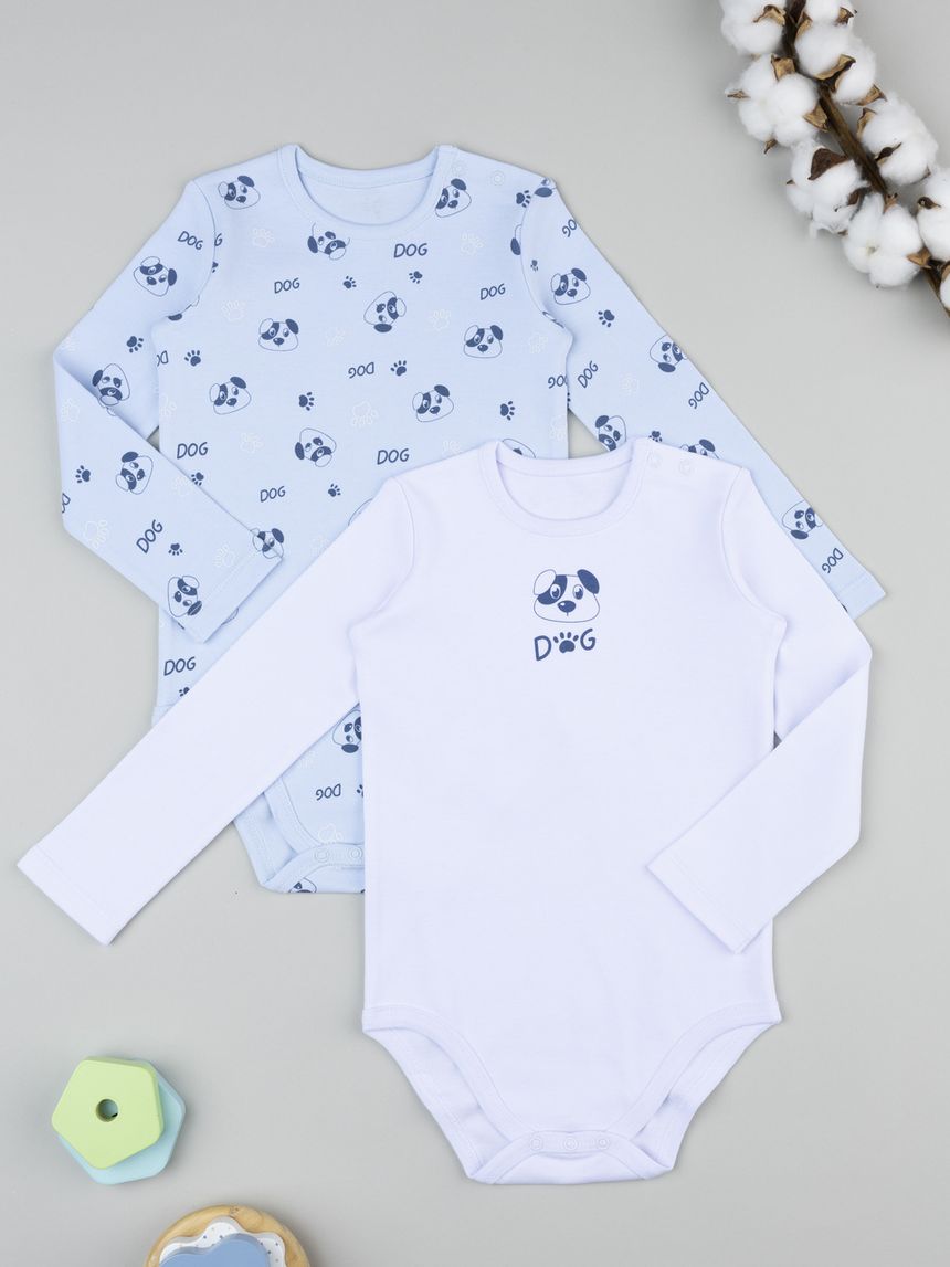 Pack 2 body bimbo bianco/azzurro dog