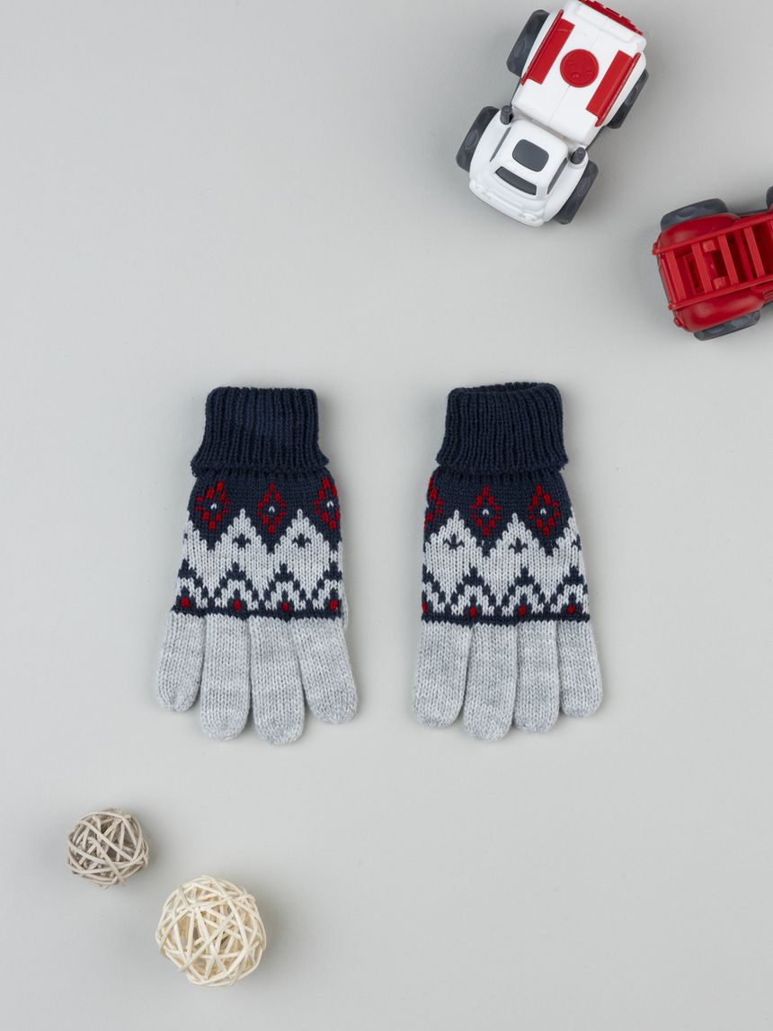 Guanti bimbo blu/grigi ricami