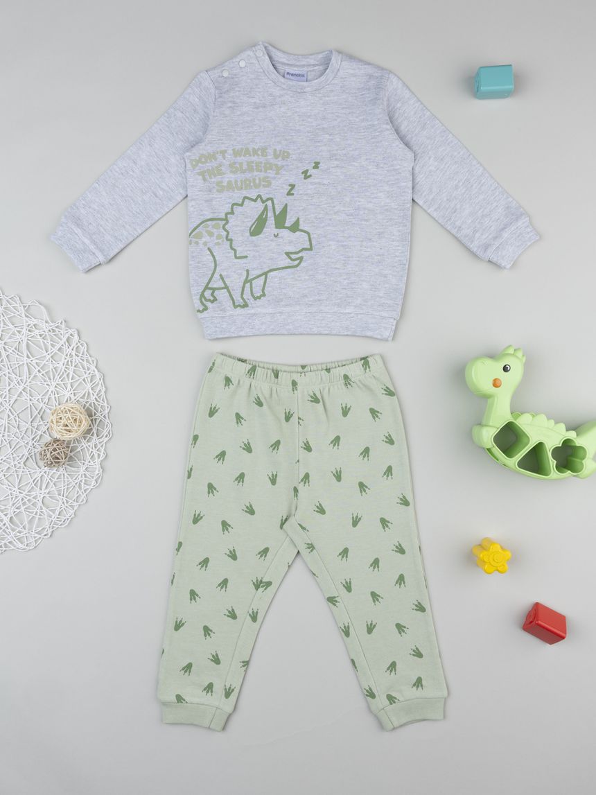Pigiama bimbo verde/grigio dino