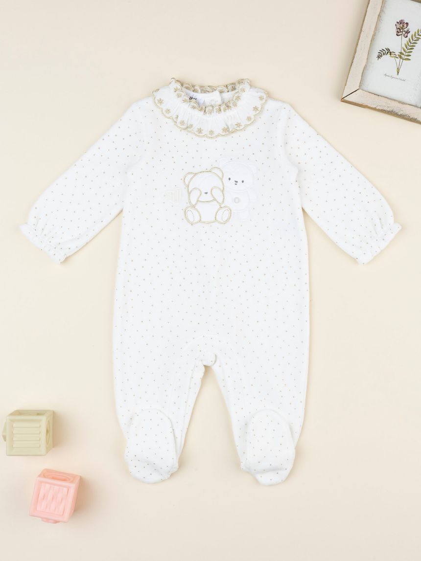 Tutina bimba bianca ricamo oro