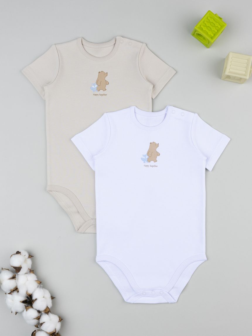 Pack 2 body bimbo bianco/beige orsetto
