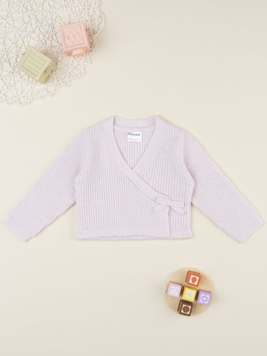 Cardigan bimba rosa con fiocco